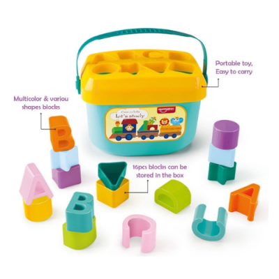 HUANGER Happy World | Baby's First Blocks Learning Shape Sorting 16 Building Block Educational Activity Baby Puzzle Toys